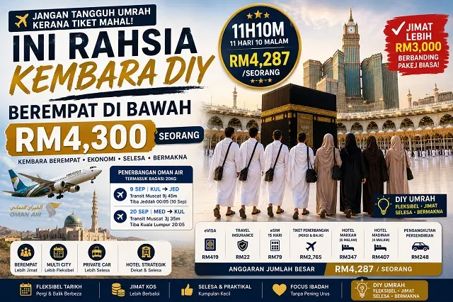 Jangan Tangguh Umrah Kerana Tiket Mahal: Ini Rahsia Kembara DIY Berempat Di Bawah RM4,300 Seorang